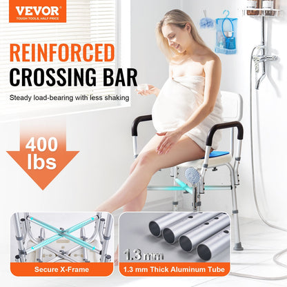 Adjustable Height Shower Chair with Padded Arms and Back, 181.4 kg Capacity