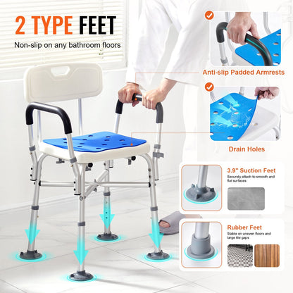 Adjustable Height Shower Chair with Padded Arms and Back, 181.4 kg Capacity