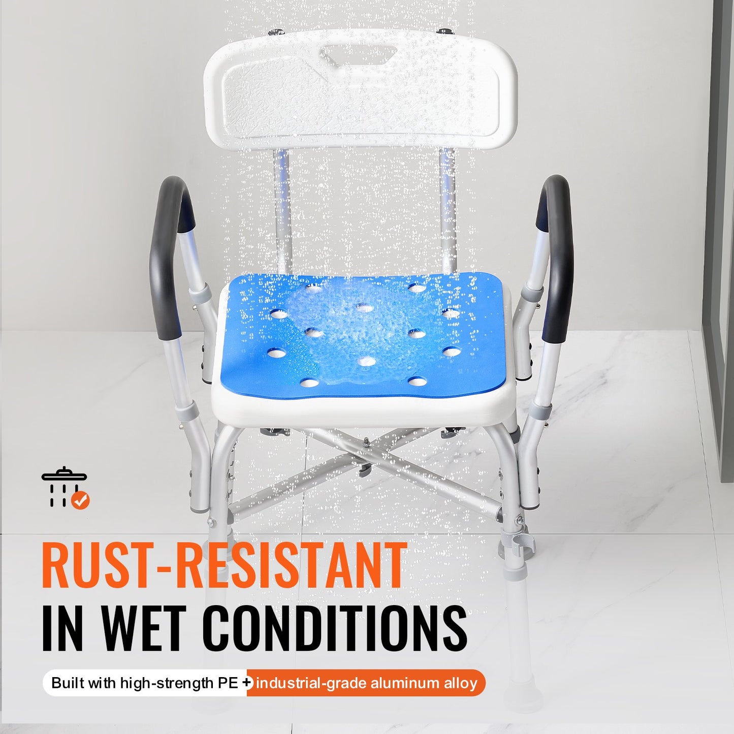 VEVOR Shower Chair Seat with Padded Arms and Back, Shower Stool with Reinforced