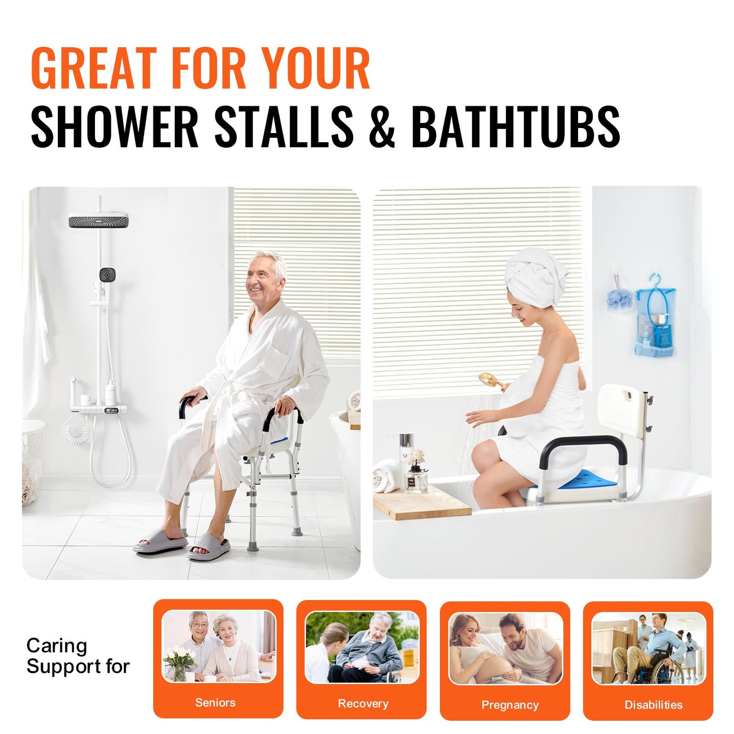 VEVOR Shower Chair Seat with Padded Arms and Back, Shower Stool with Reinforced