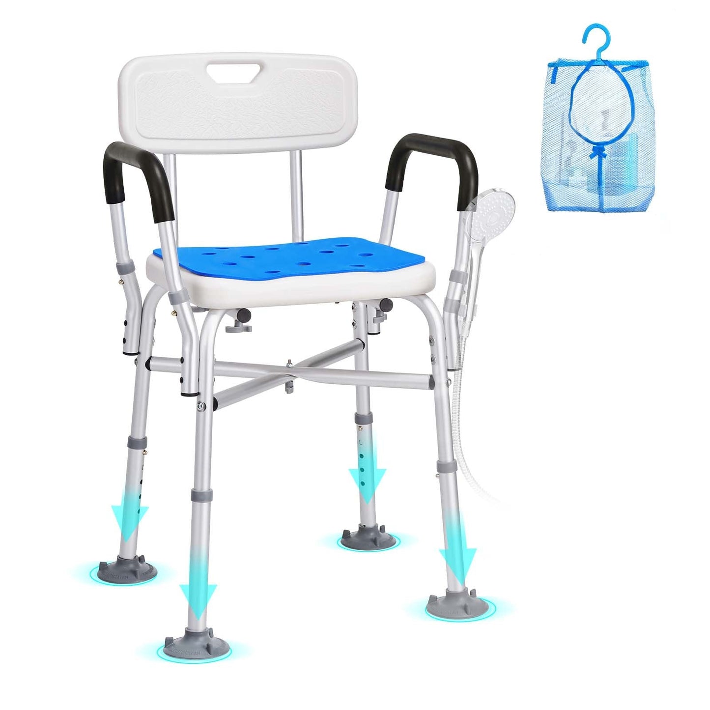 Adjustable Height Shower Chair with Padded Arms and Back, 181.4 kg Capacity