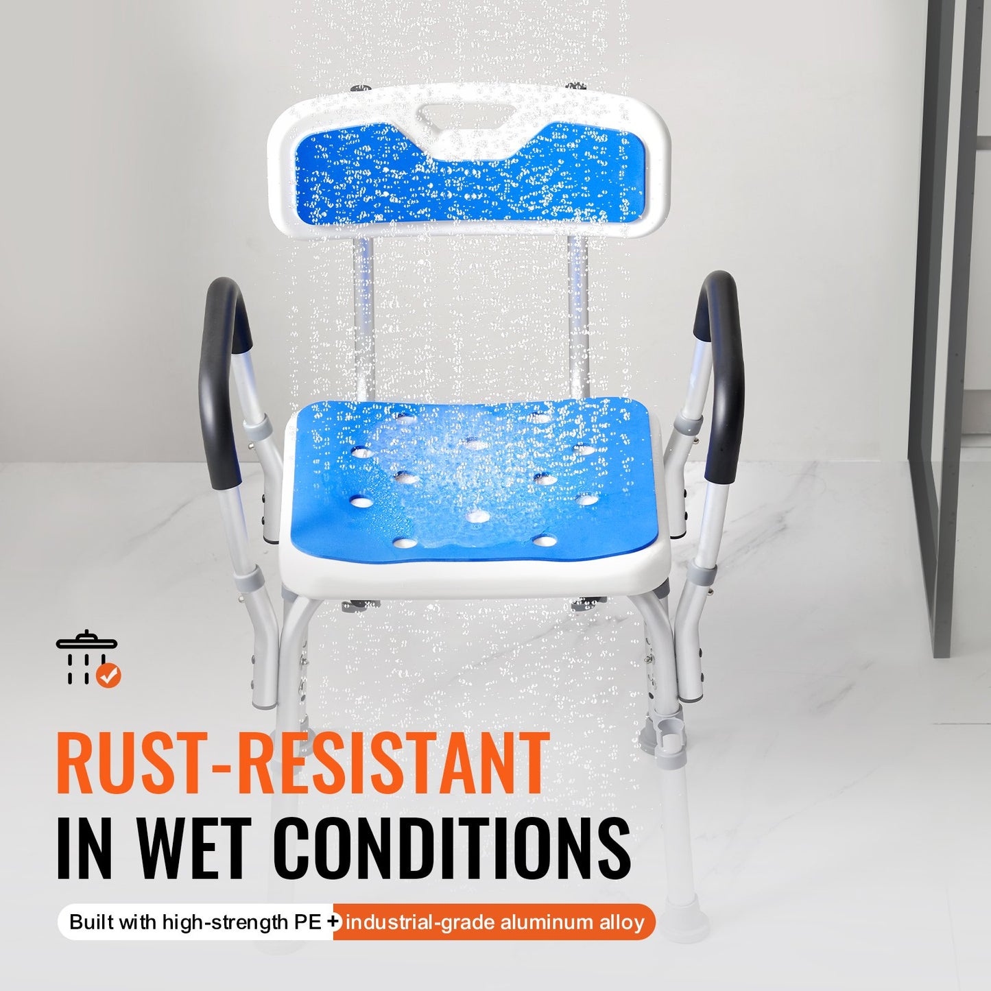 VEVOR Shower Chair Seat with Padded Armrests and Back, Shower Stool with Suction