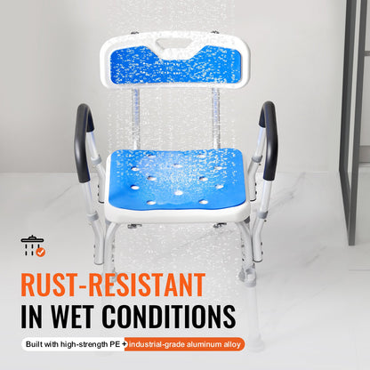 VEVOR Shower Chair Seat with Padded Armrests and Back, Shower Stool with Suction