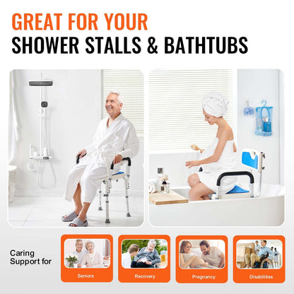 VEVOR Shower Chair Seat with Padded Armrests and Back, Shower Stool with Suction