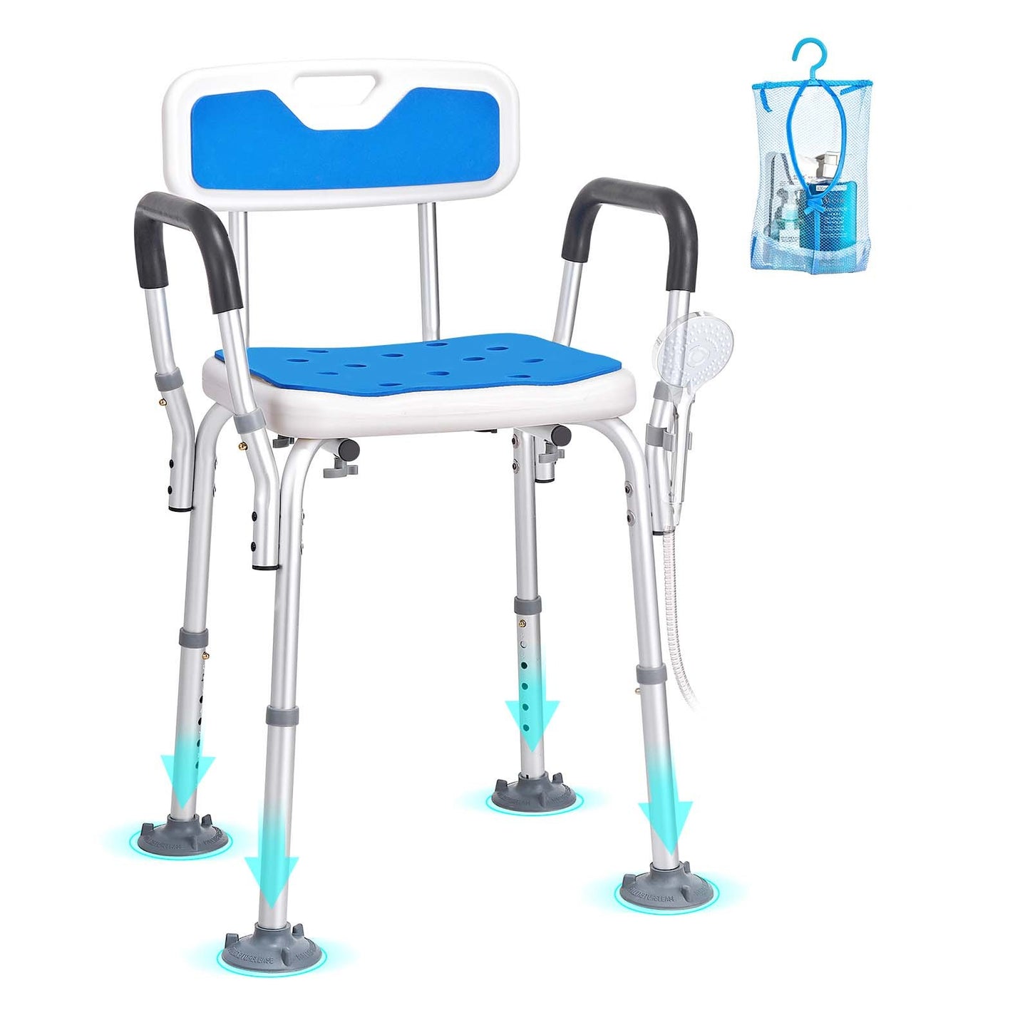 VEVOR Shower Chair Seat with Padded Armrests and Back, Shower Stool with Suction