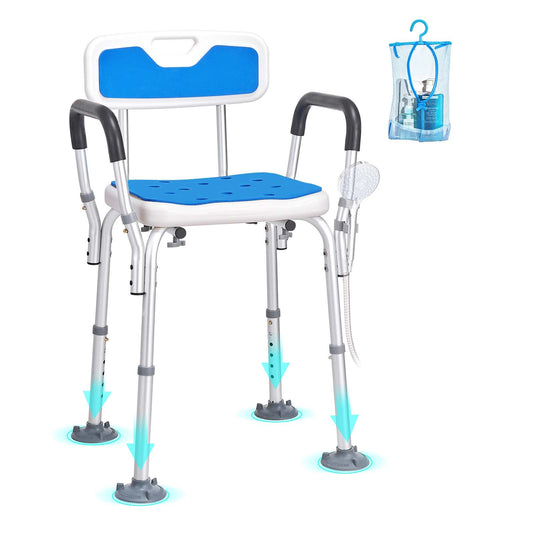 VEVOR Shower Chair Seat with Padded Armrests and Back, Shower Stool with Suction