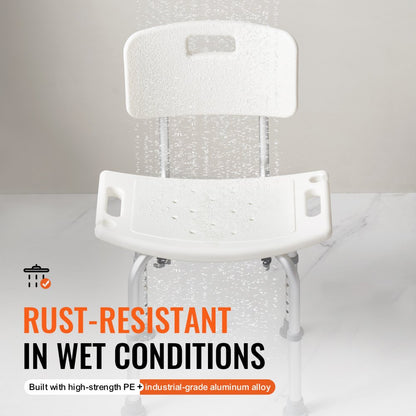 VEVOR Shower Chair, Shower Seat with Back, Adjustable Height Shower Stool, Shower Chair for Inside Shower Bathtub, Non-slip Bathroom Bench Bath Chair for Elderly Disabled Handicap, 158.8 kg Capacity