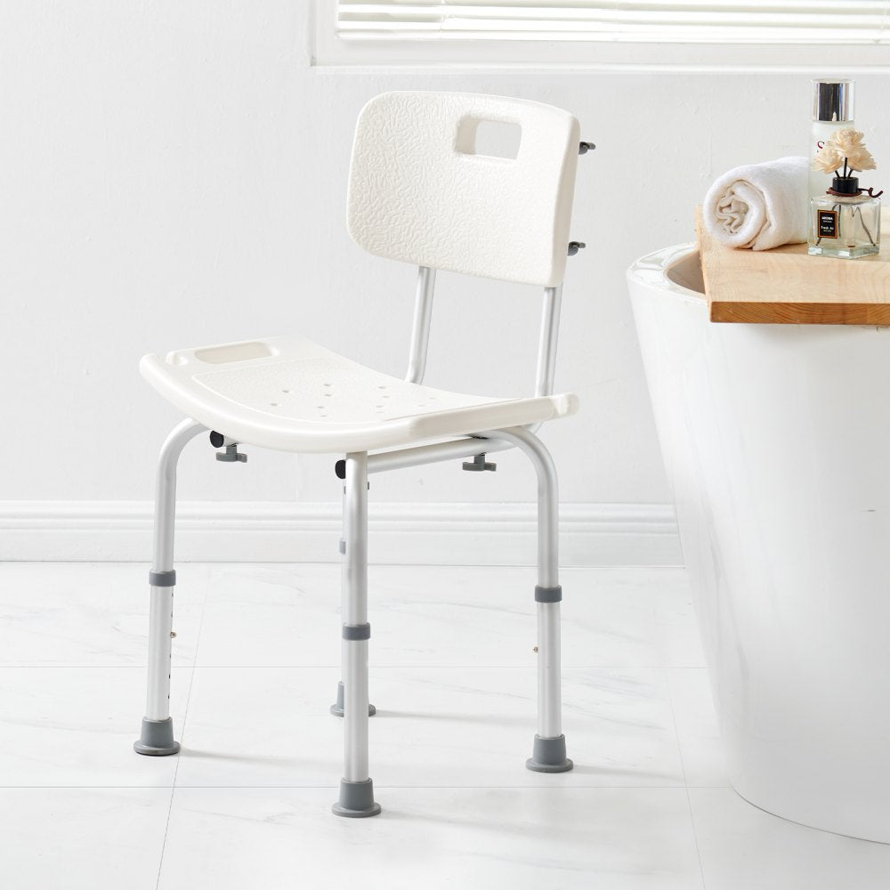 VEVOR Shower Chair, Shower Seat with Back, Adjustable Height Shower Stool, Shower Chair for Inside Shower Bathtub, Non-slip Bathroom Bench Bath Chair for Elderly Disabled Handicap, 158.8 kg Capacity
