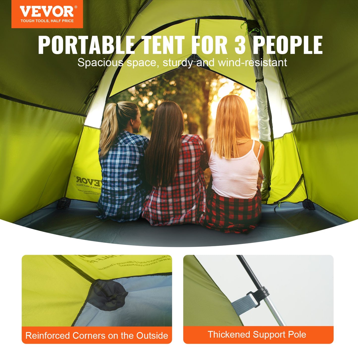 VEVOR Camping Tent, 7 x 7 x 4 ft Fit for 6 Person, Waterproof Lightweight Backpacking