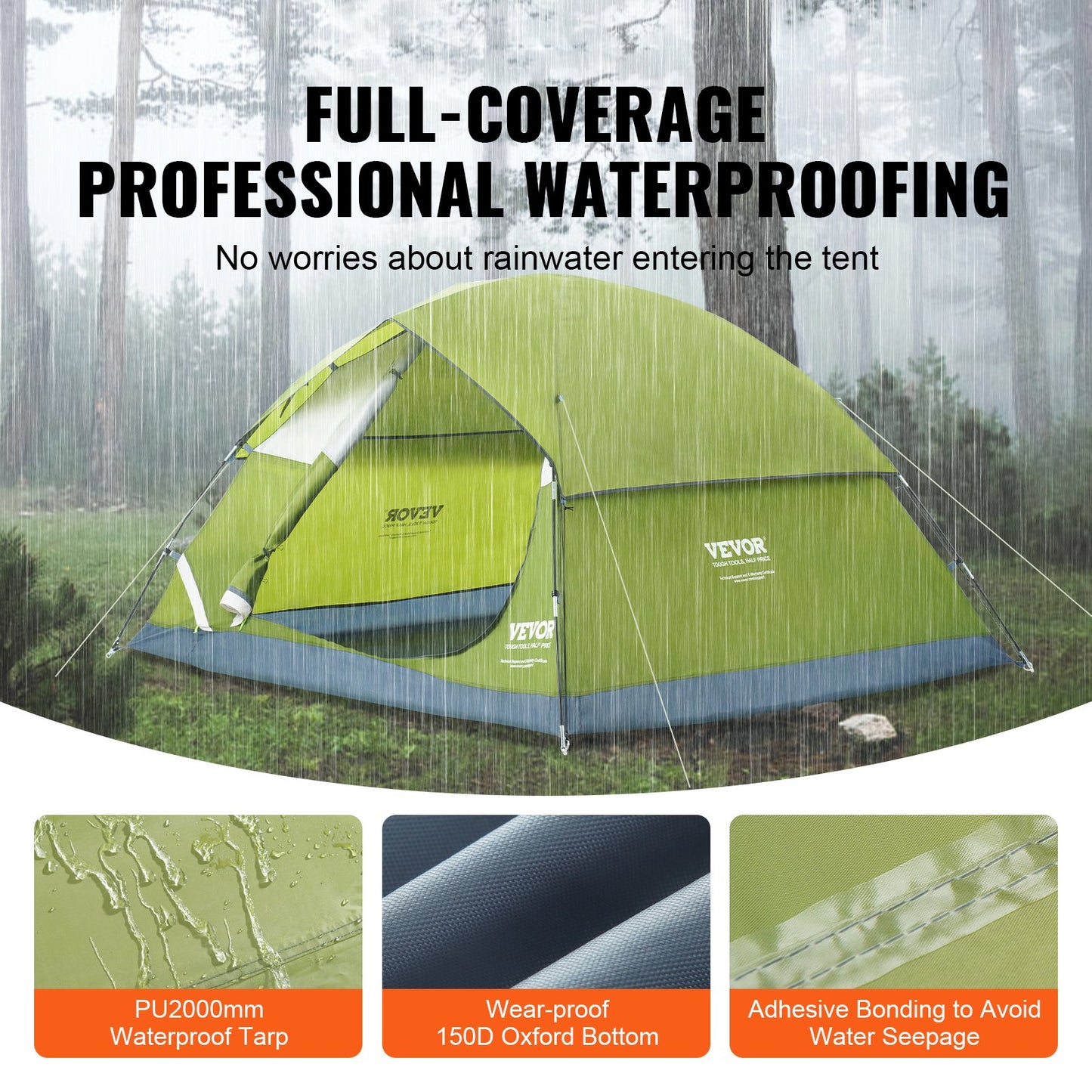 VEVOR Camping Tent, 7 x 7 x 4 ft Fit for 6 Person, Waterproof Lightweight Backpacking