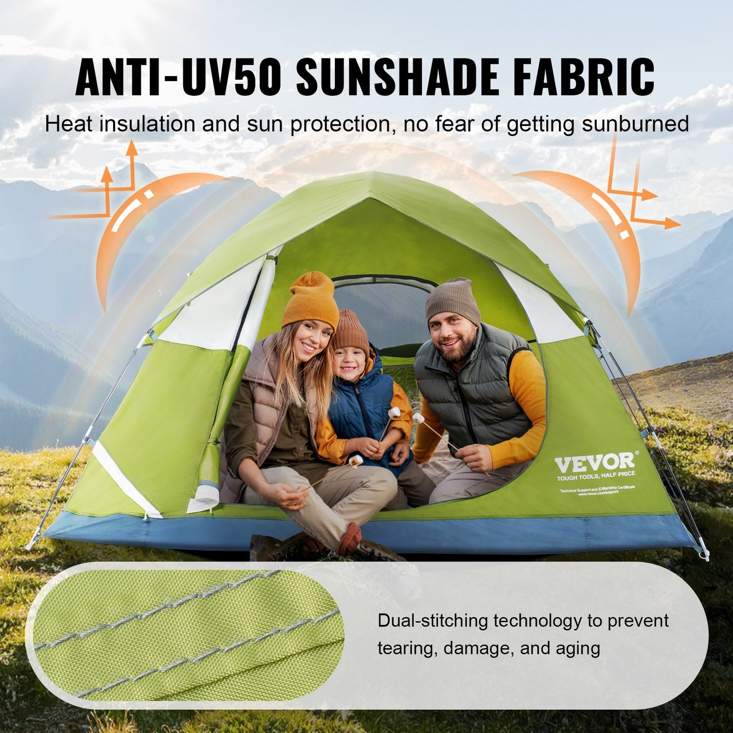 VEVOR Camping Tent, 7 x 7 x 4 ft Fit for 6 Person, Waterproof Lightweight Backpacking