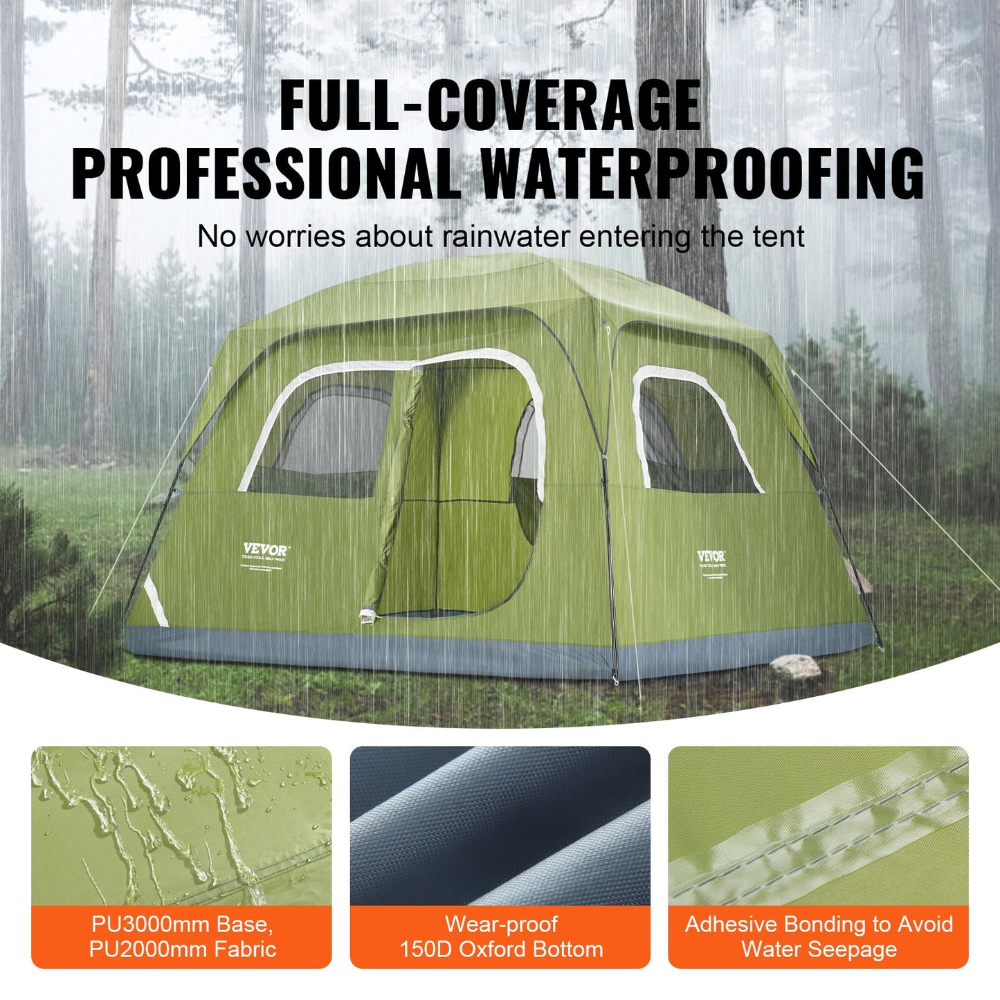 VEVOR Camping Tent, 10 x 9 x 6.5 ft Fit for 6 Person, Waterproof Lightweight Backpacking