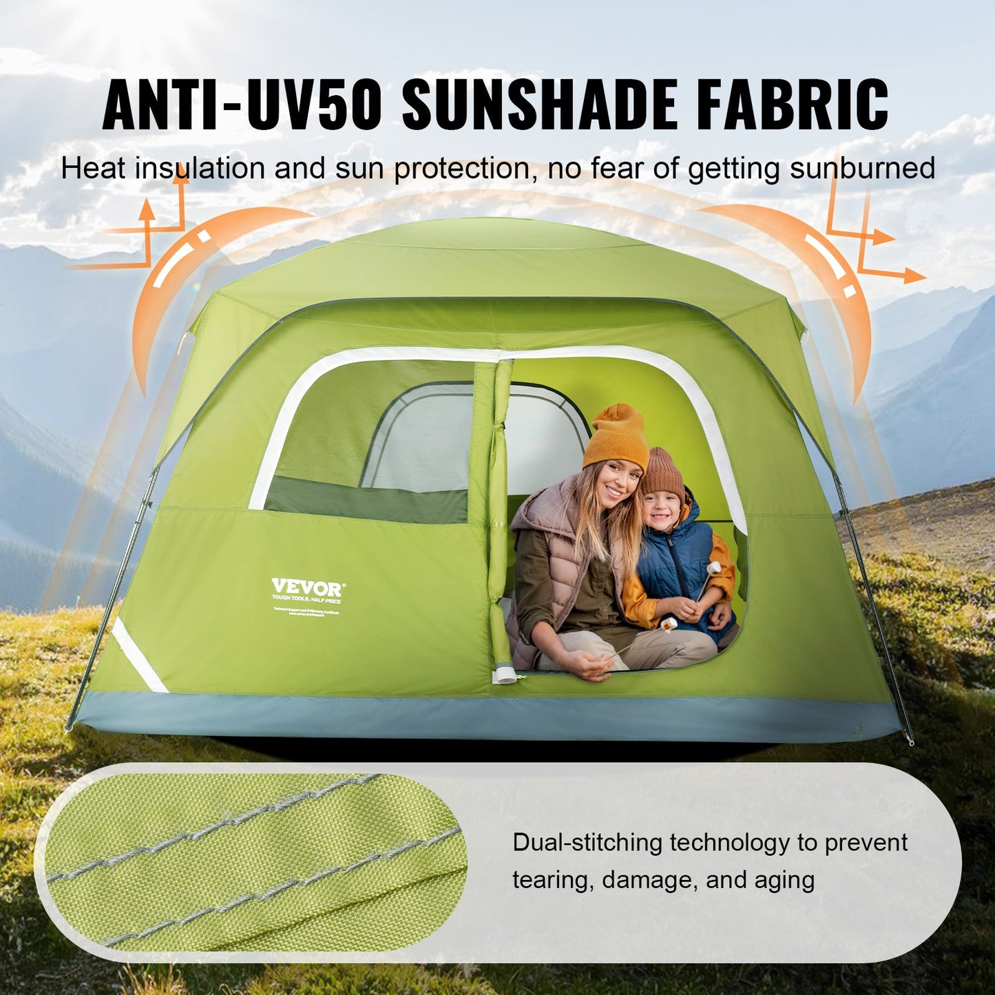 VEVOR Camping Tent, 10 x 9 x 6.5 ft Fit for 6 Person, Waterproof Lightweight Backpacking