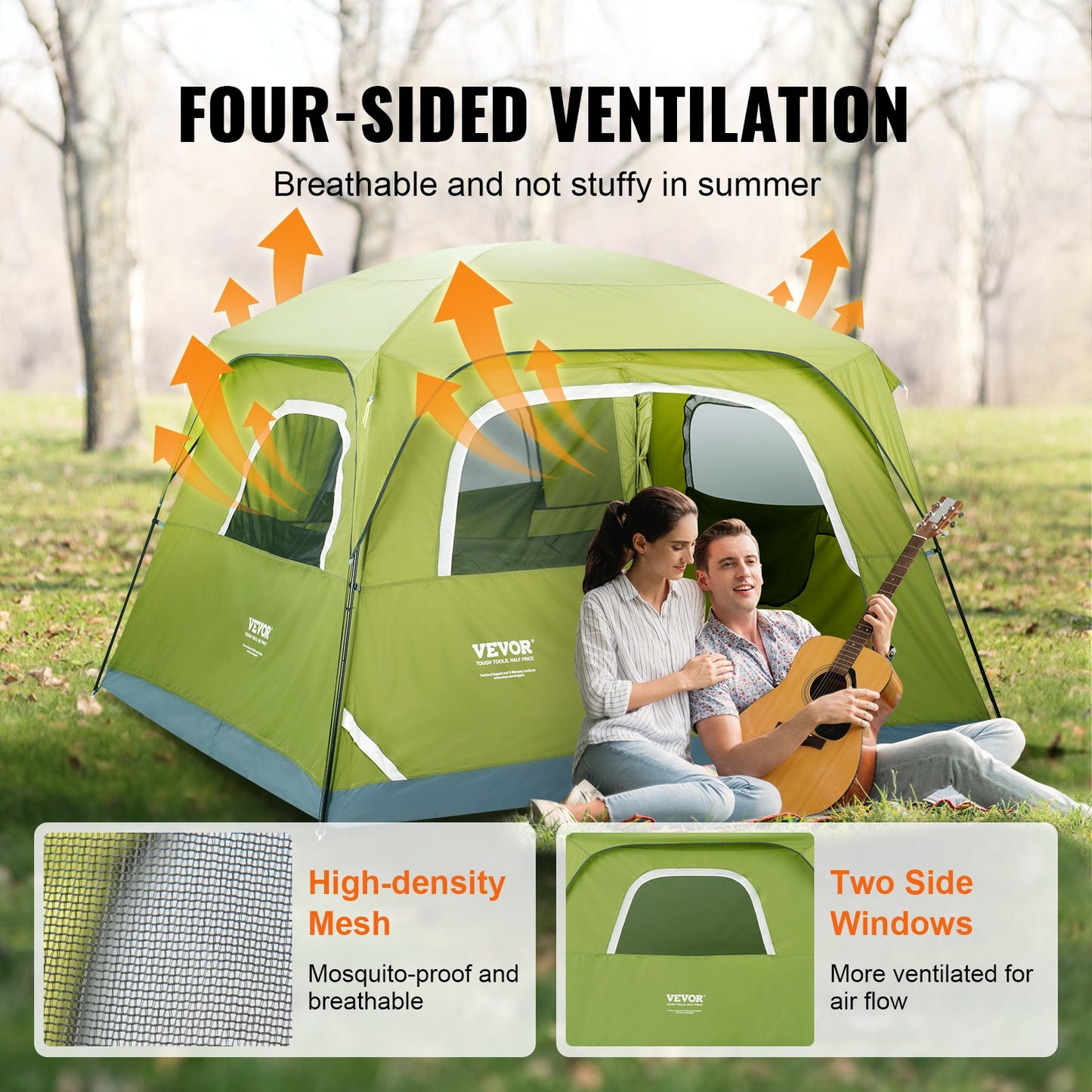 VEVOR Camping Tent, 10 x 9 x 6.5 ft Fit for 6 Person, Waterproof Lightweight Backpacking