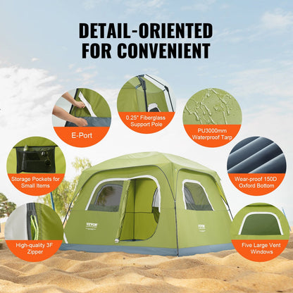 6-Person Waterproof Camping Tent, 3 x 2.7 x 2 m, Lightweight & Easy Setup