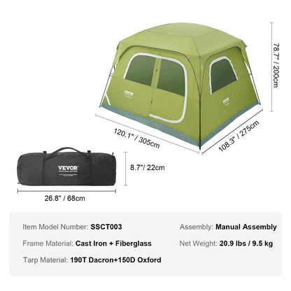 6-Person Waterproof Camping Tent, 3 x 2.7 x 2 m, Lightweight & Easy Setup