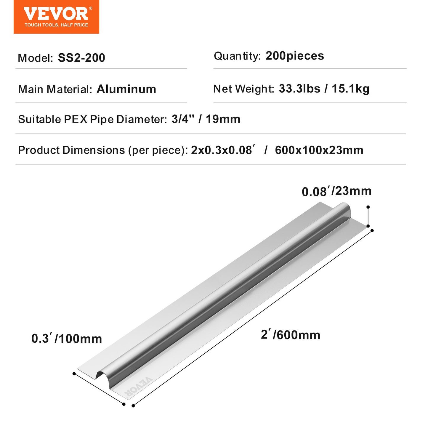 VEVOR PEX Heat Transfer Plates 0.6m, Radiant Heat Plates for 19mm PEX Pipe, Durable