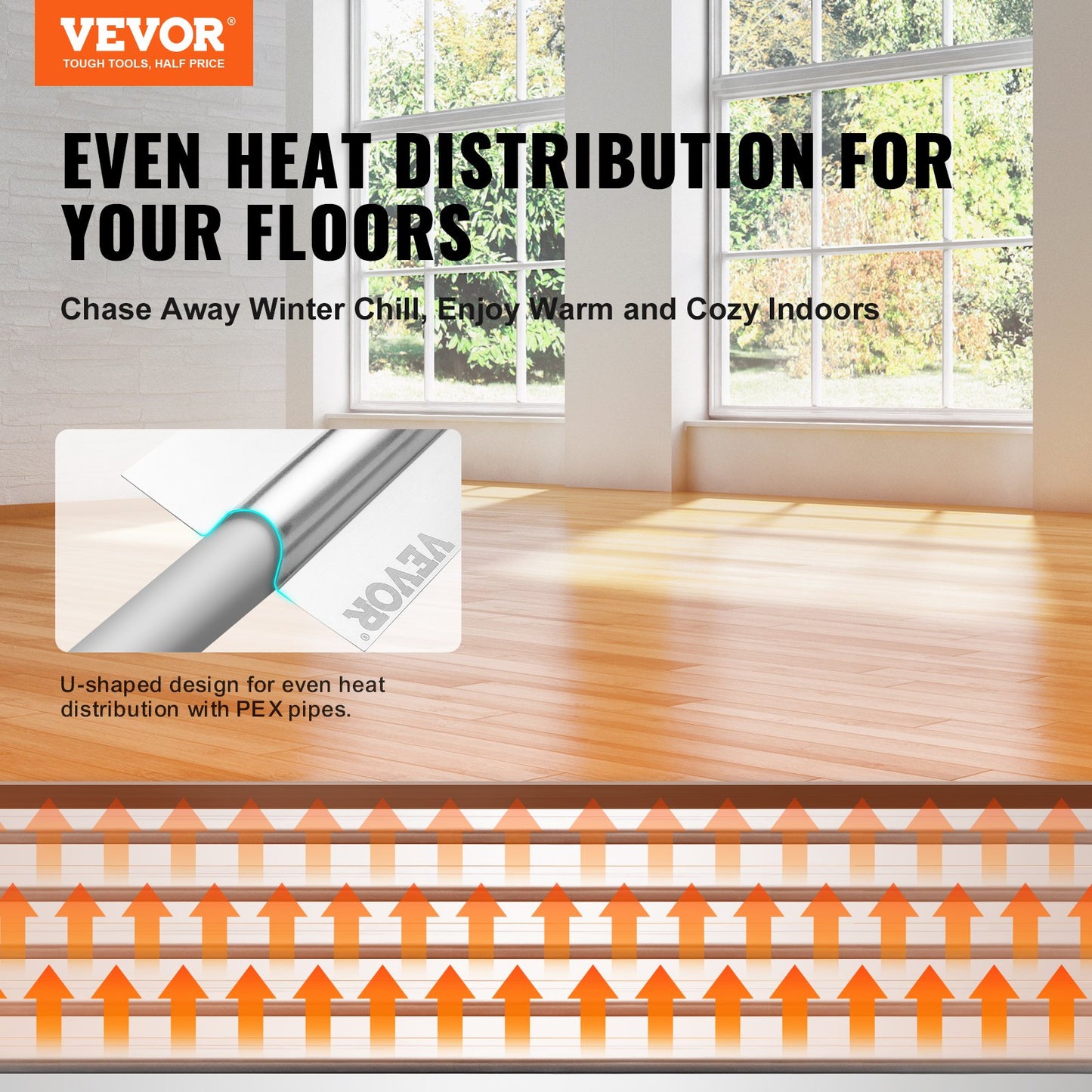 VEVOR PEX Heat Transfer Plates 1.2m, Radiant Heat Plates for 19mm PEX Pipe, Durable