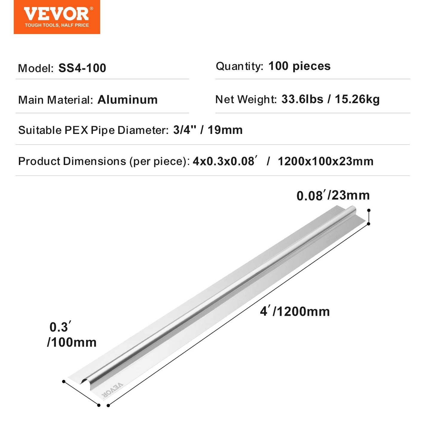 VEVOR PEX Heat Transfer Plates 1.2m, Radiant Heat Plates for 19mm PEX Pipe, Durable