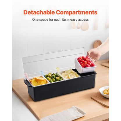 VEVOR Chilled Condiment Server 4 Compartment Cold Serving Tray with Clear Lid