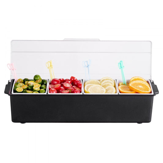 VEVOR Chilled Condiment Server 4 Compartment Cold Serving Tray with Clear Lid