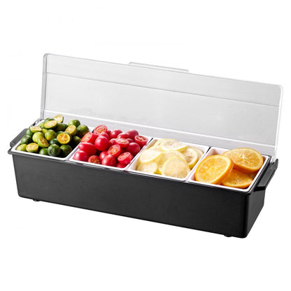 VEVOR Chilled Condiment Server 4 Compartment Cold Serving Tray with Clear Lid