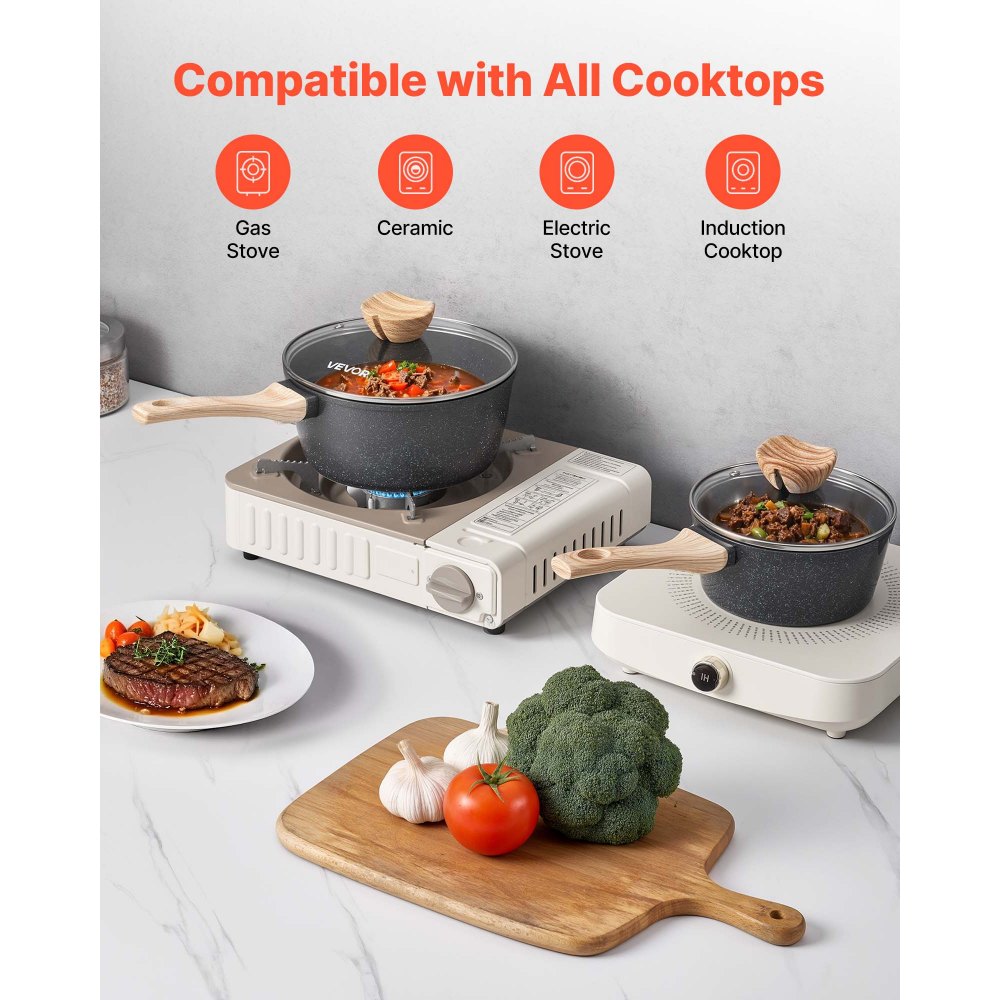 1.5 QT & 2.5 QT Nonstick Saucepan Set with Glass Lid & Detachable Handle