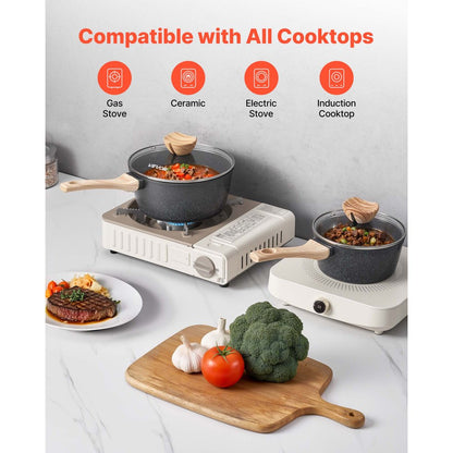 1.5 QT & 2.5 QT Nonstick Saucepan Set with Glass Lid & Detachable Handle