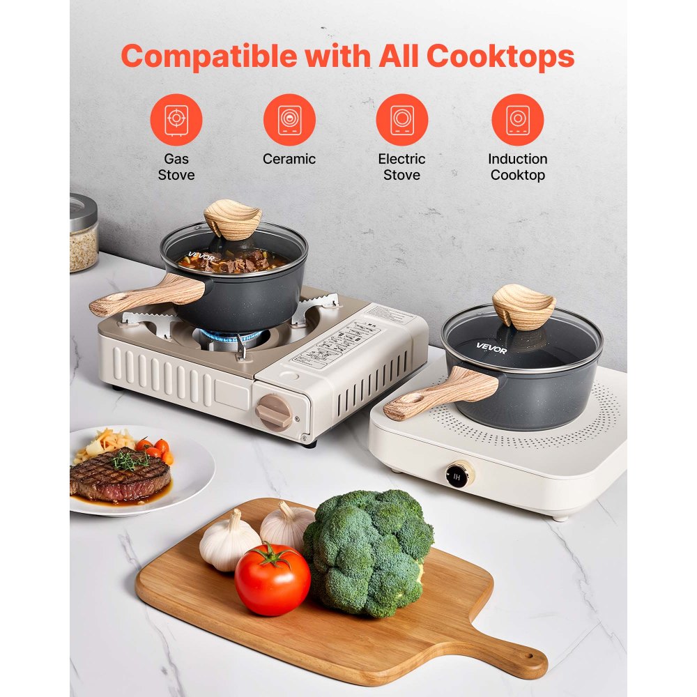 1.5 QT Saucepan Nonstick Saucepan with Glass Lid & Detachable Handle Black