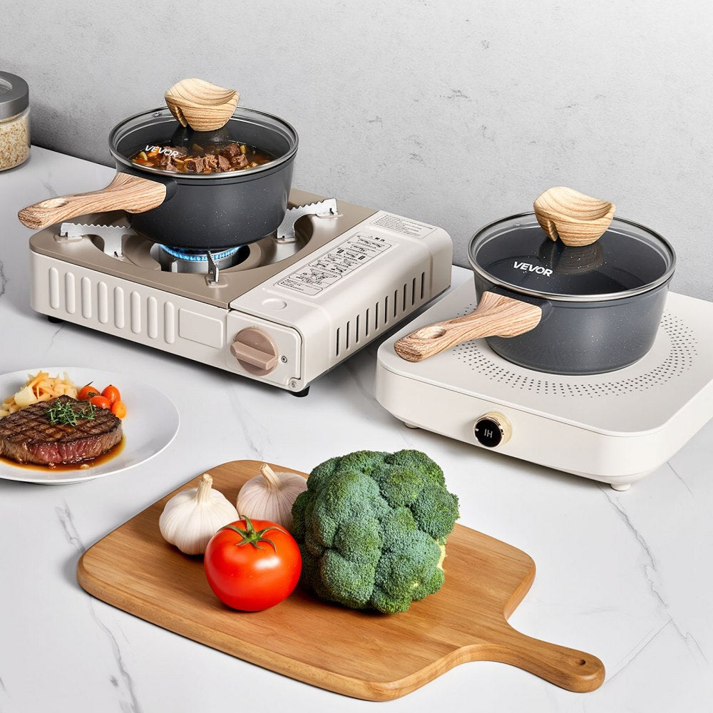 1.5 QT Saucepan Nonstick Saucepan with Glass Lid & Detachable Handle Black