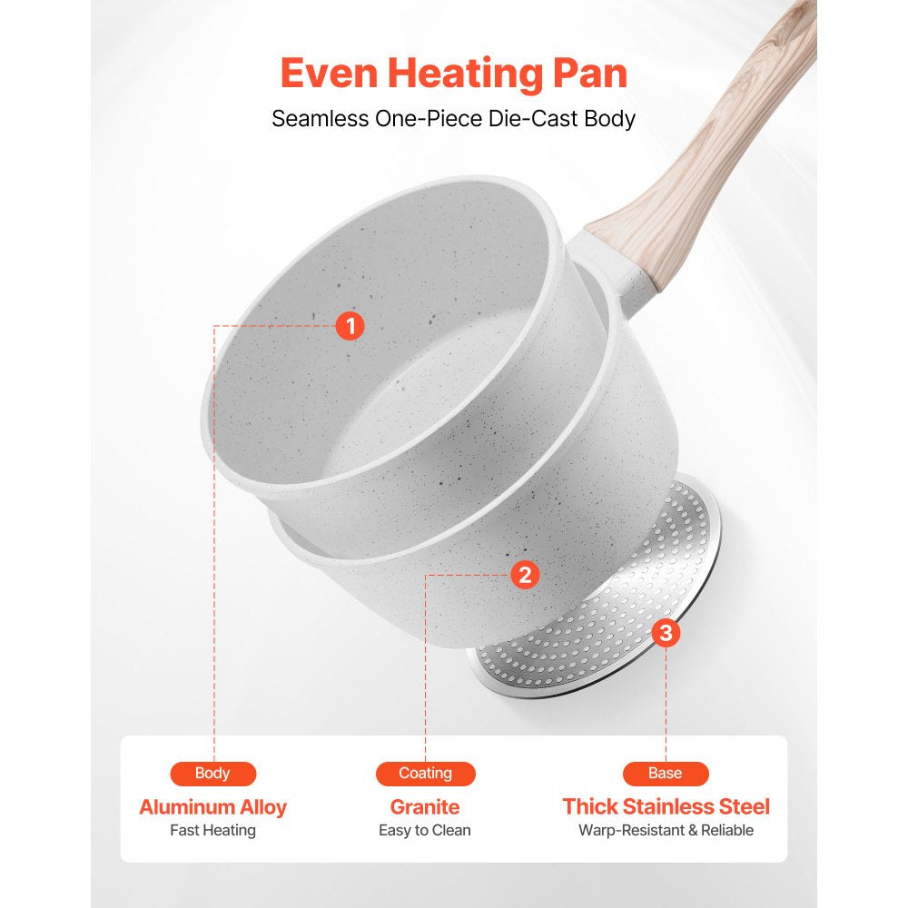 1.5 QT Saucepan Nonstick Saucepan with Glass Lid & Detachable Handle White