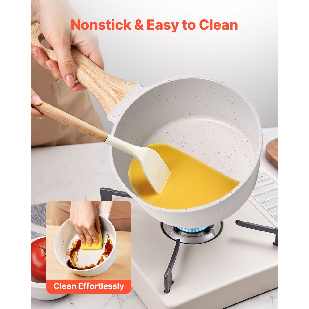 1.5 QT Saucepan Nonstick Saucepan with Glass Lid & Detachable Handle White
