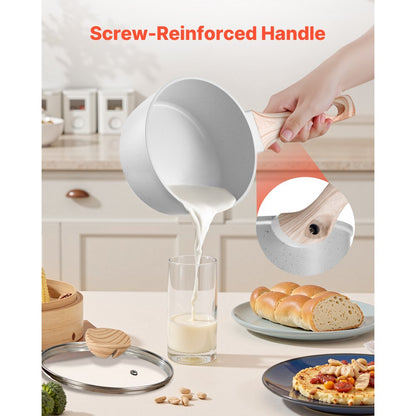 1.5 QT Saucepan Nonstick Saucepan with Glass Lid & Detachable Handle White