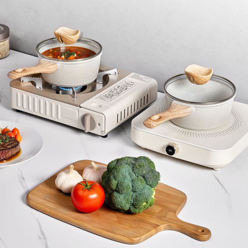 1.5 QT Saucepan Nonstick Saucepan with Glass Lid & Detachable Handle White