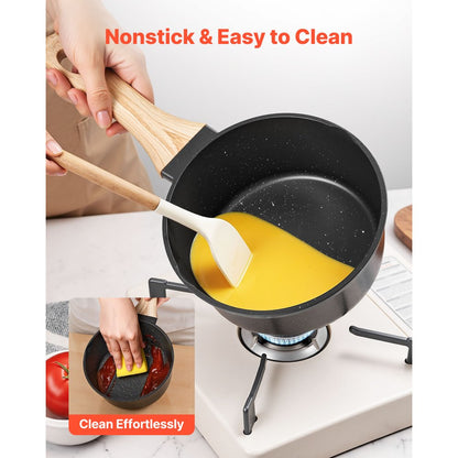 2.5 QT Saucepan Nonstick Saucepan with Glass Lid & Detachable Handle Black