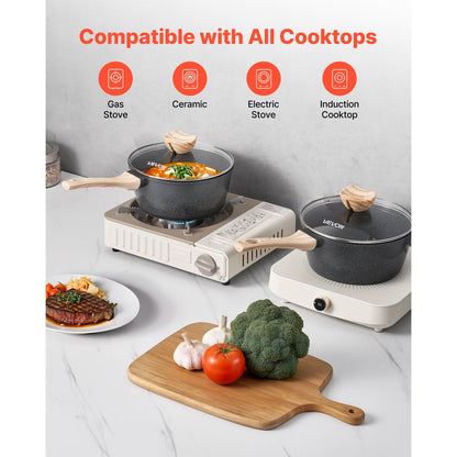2.5 QT Saucepan Nonstick Saucepan with Glass Lid & Detachable Handle Black