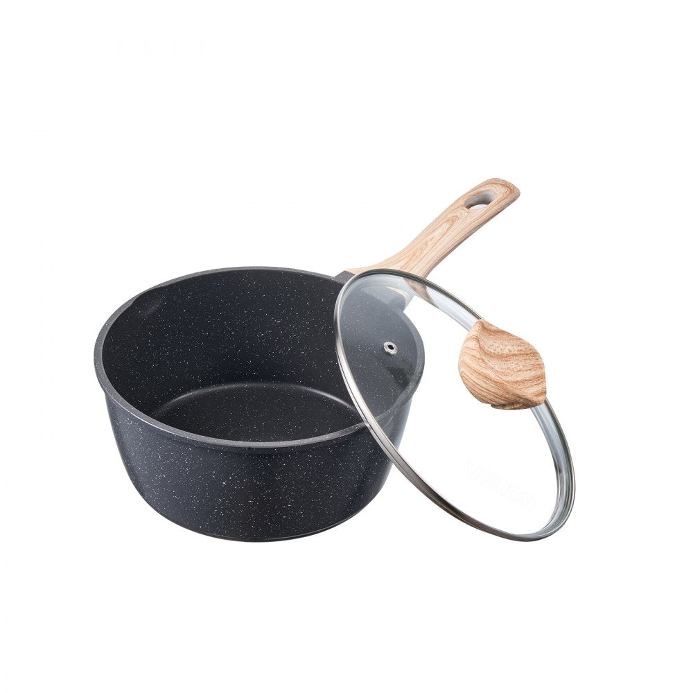 2.5 QT Saucepan Nonstick Saucepan with Glass Lid & Detachable Handle Black