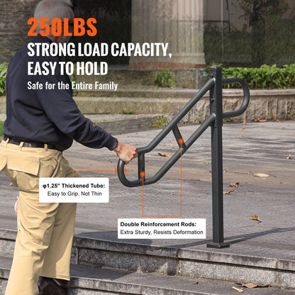 Outdoor Single Post Stair Handrail for 1-3 Steps, 113 kg Capacity, 1.02 m Height