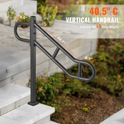 Outdoor Single Post Stair Handrail for 1-3 Steps, 113 kg Capacity, 1.02 m Height