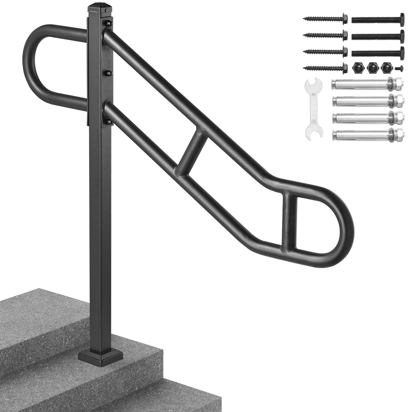 Outdoor Single Post Stair Handrail for 1-3 Steps, 113 kg Capacity, 1.02 m Height