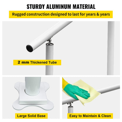 Adjustable Outdoor Handrail for 1-3 Steps, 3ft (0.91m), 75kg Capacity, White Aluminum