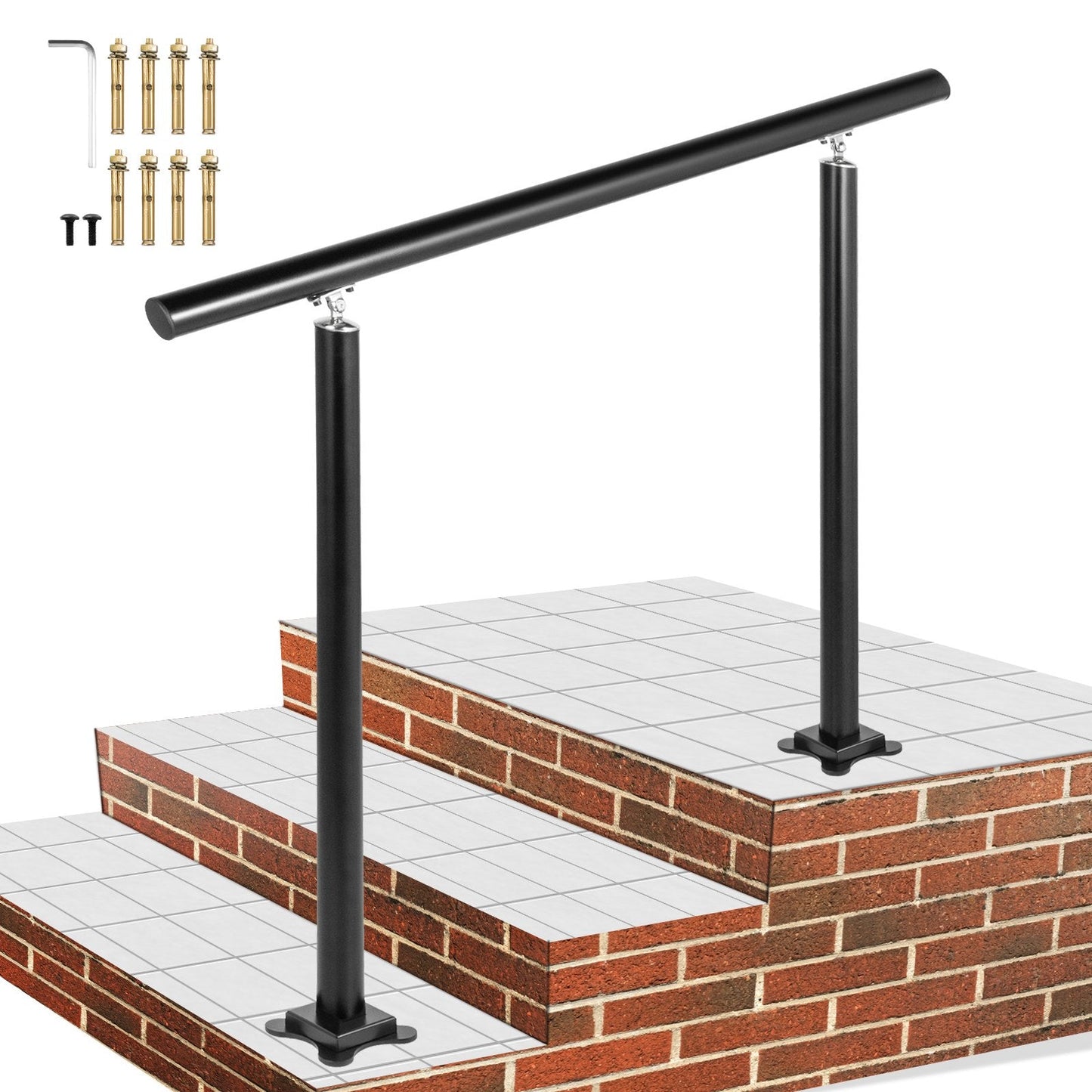 Adjustable 3ft Black Aluminum Stair Railing for 1-3 Outdoor Steps, 75 kg Capacity