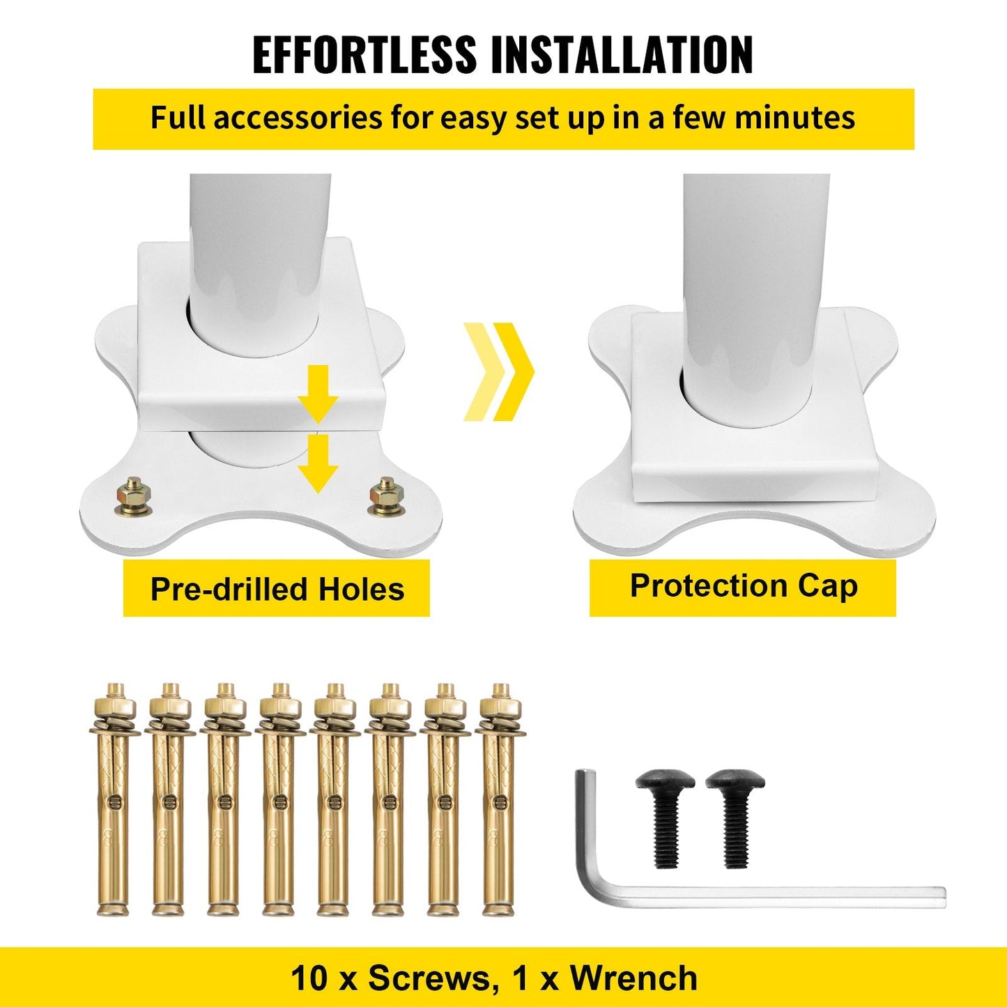 Adjustable Outdoor Stair Handrail, 1.2 m, Fits 1-4 Steps, 75 kg Capacity, White