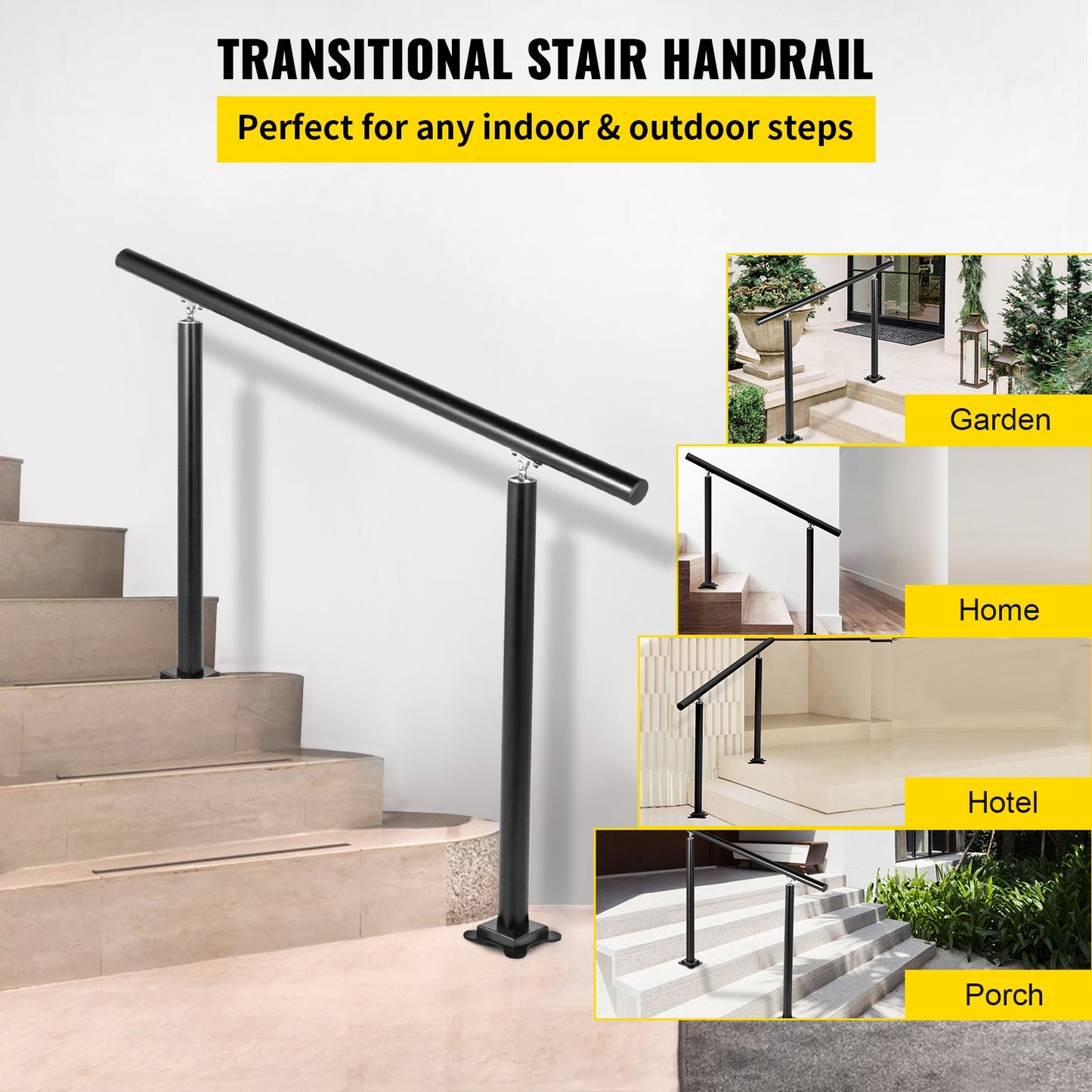 VEVOR Handrail Outdoor Stairs, 4ft, 34 Inch Outdoor Handrail, Outdoor Stair Railing