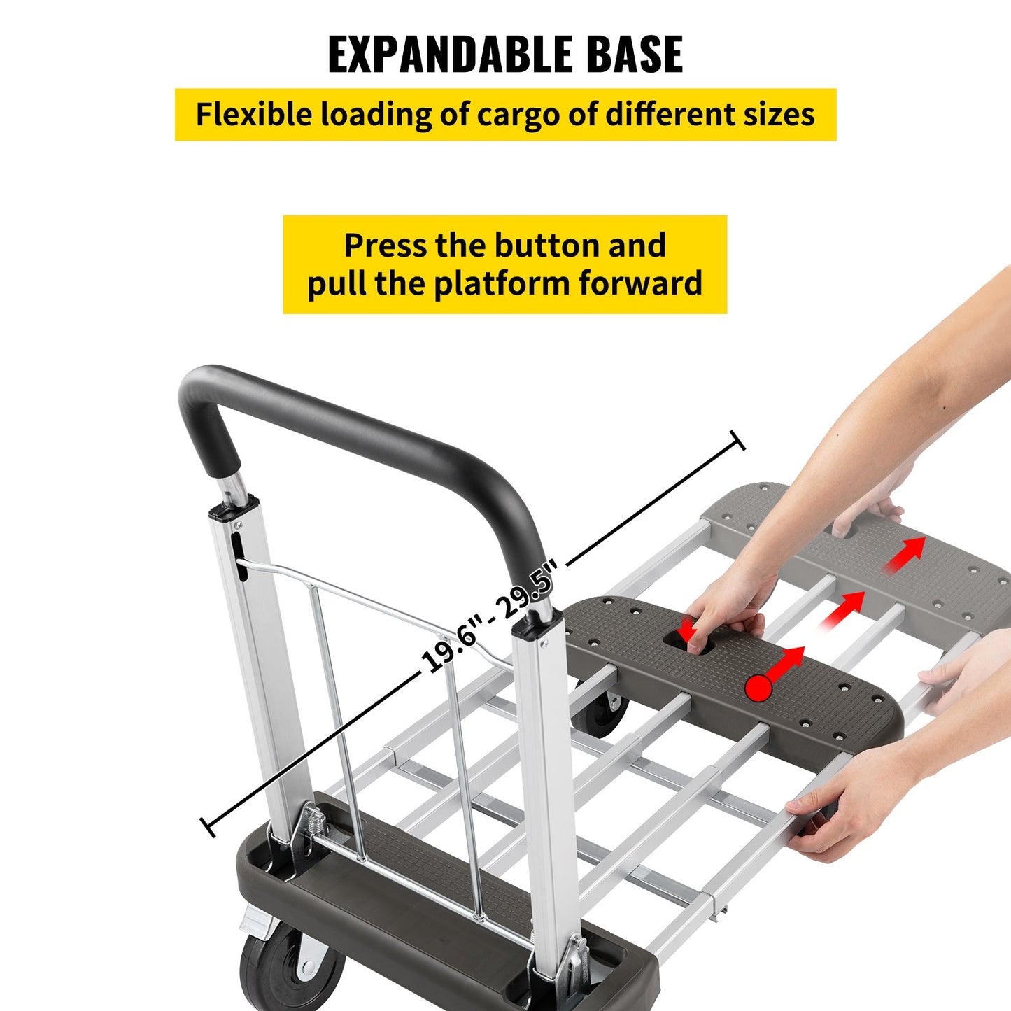 VEVOR Platform Truck Foldable, Compact Platform Cart Adjustable Length, Aluminum