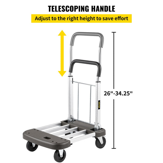 Aluminum Folding Platform Cart with Telescoping Handle, 150kg Capacity, Silver
