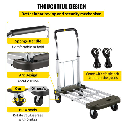 VEVOR Platform Truck Foldable, Compact Platform Cart Adjustable Length, Aluminum
