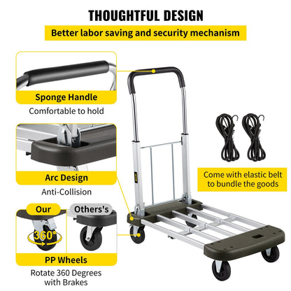 Aluminum Folding Platform Cart with Telescoping Handle, 150kg Capacity, Silver