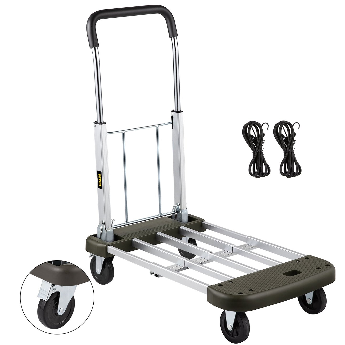 VEVOR Platform Truck Foldable, Compact Platform Cart Adjustable Length, Aluminum