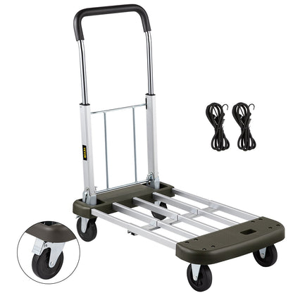 VEVOR Platform Truck Foldable, Compact Platform Cart Adjustable Length, Aluminum